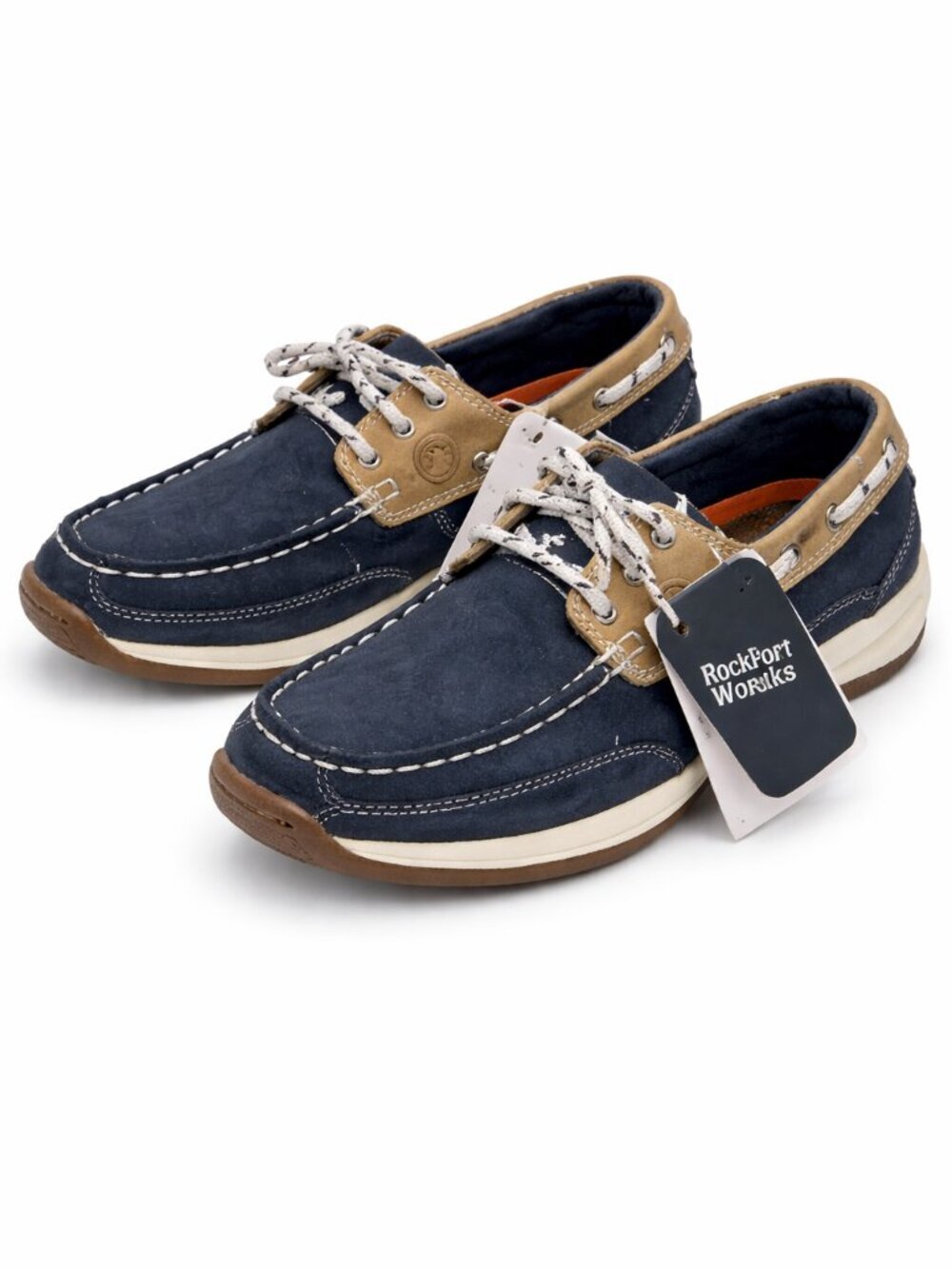 Rockport Works Boat Shoes Size 6 Blue Tan Lace Up Comfort Casual Deck Shoes
